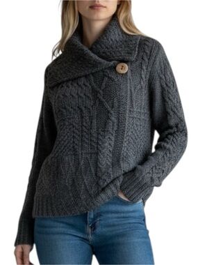 Aran Sweater Market Merino Wool Cardigan Ireland Cable Knit Coat Sweater Large
